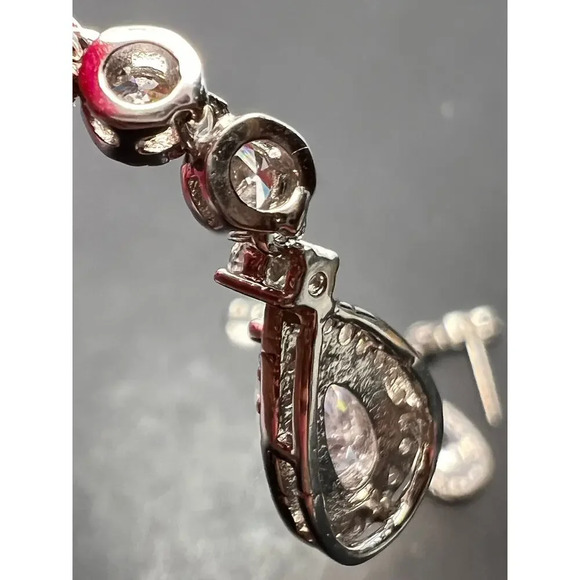 Teardrop CZ sterling silver dangle earrings - Picture 10 of 10